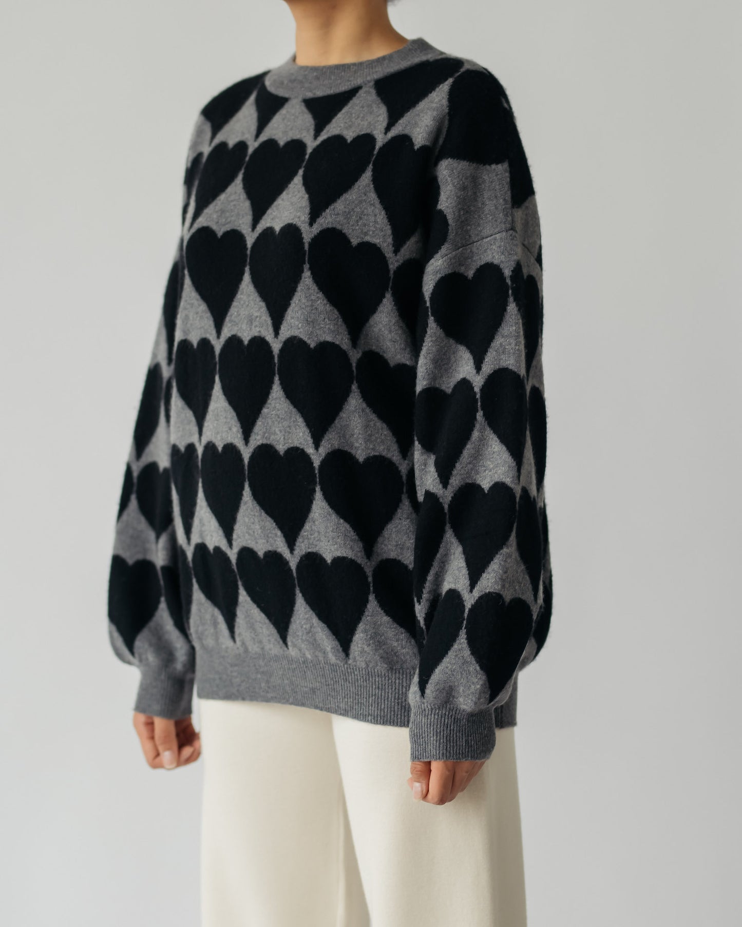 Pure Cashmere Heart Patterned C-neck Sweater