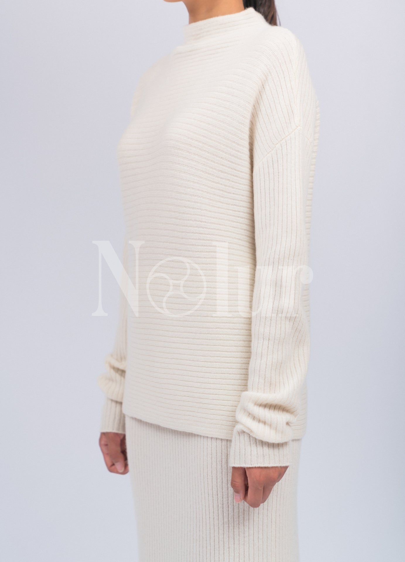 Pure Cashmere High-neck Ribb Knit Sweater