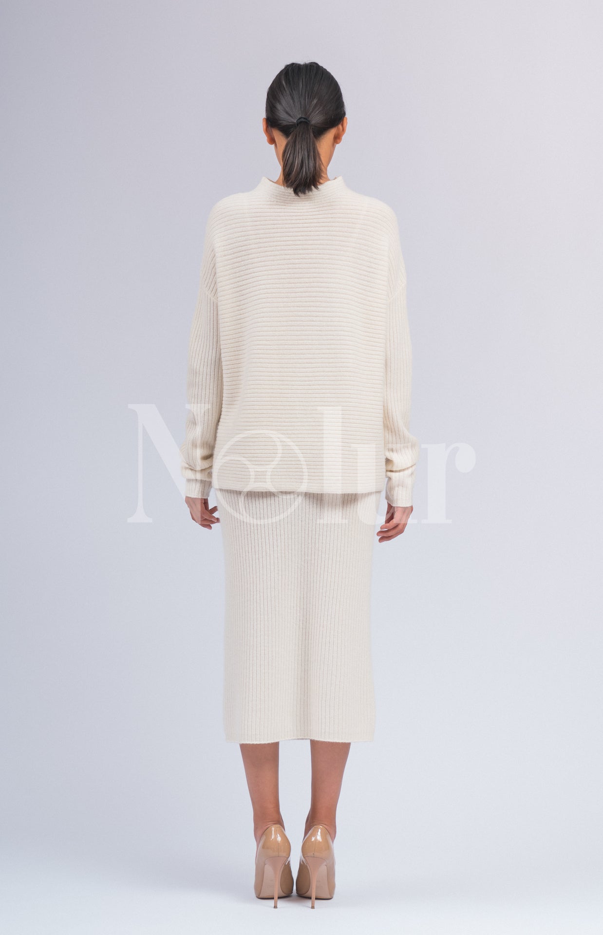Pure Cashmere Straight Ribb Knit Skirt