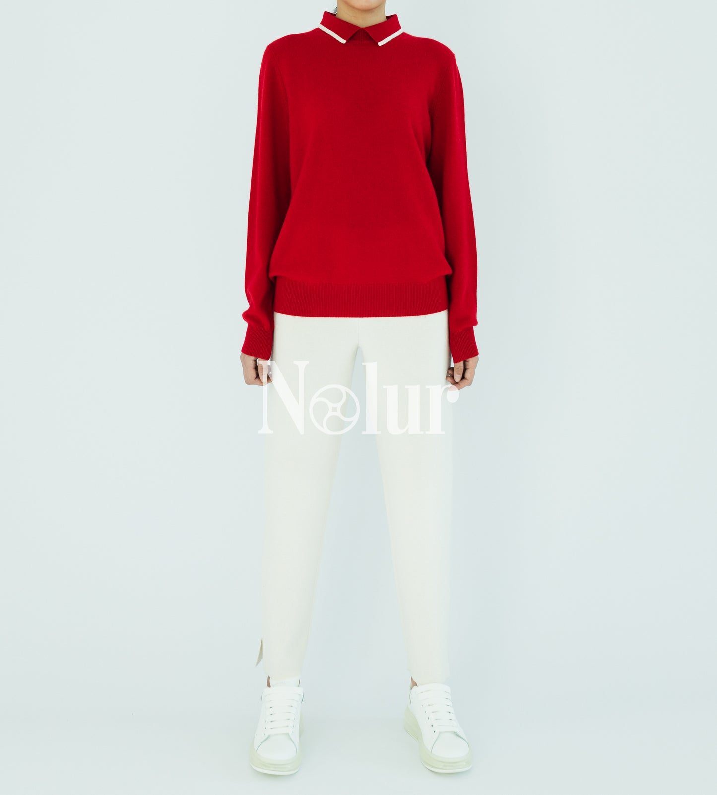 Pure Cashmere Collar Striped Polo Shirt