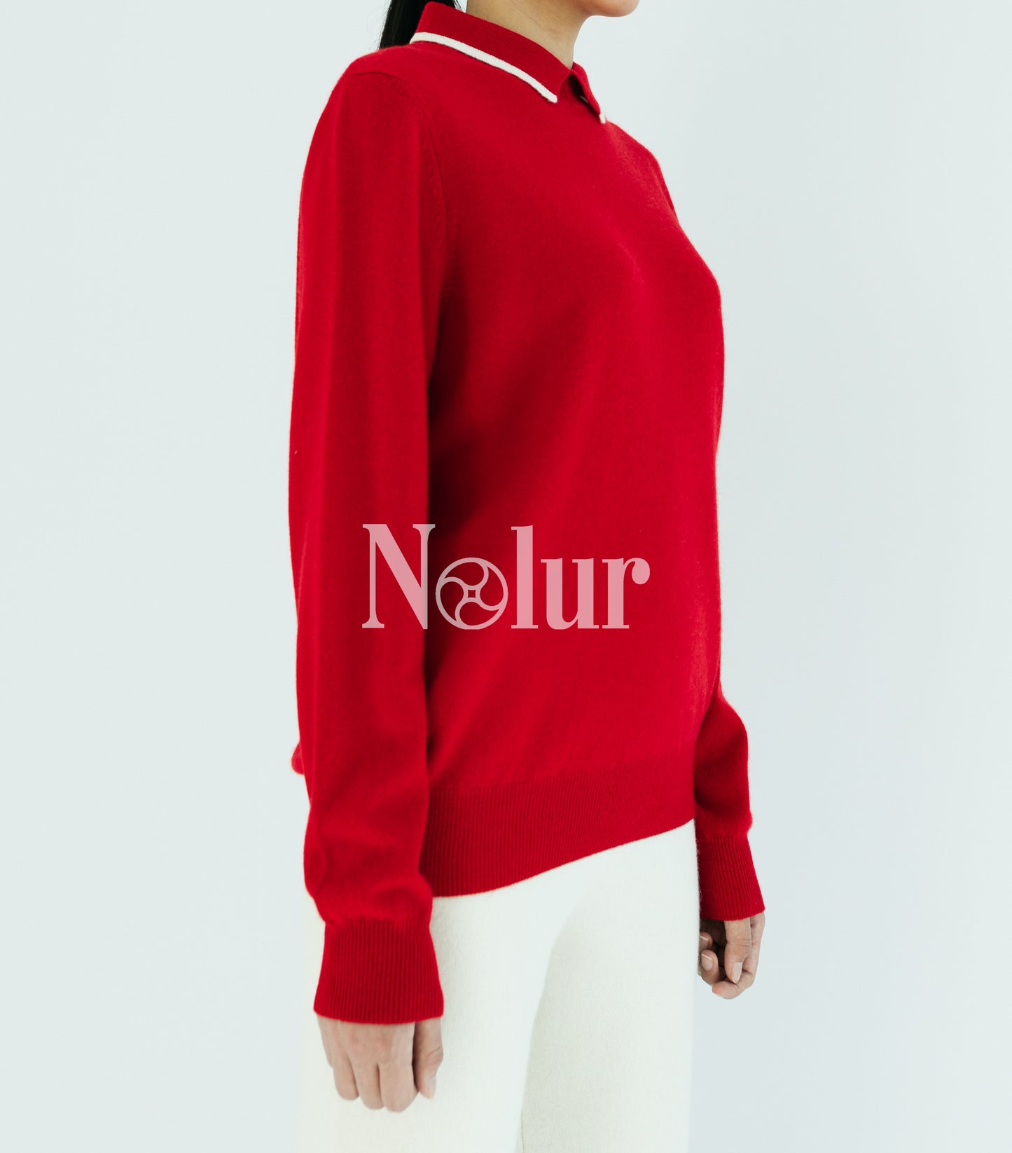 Pure Cashmere Collar Striped Polo Shirt
