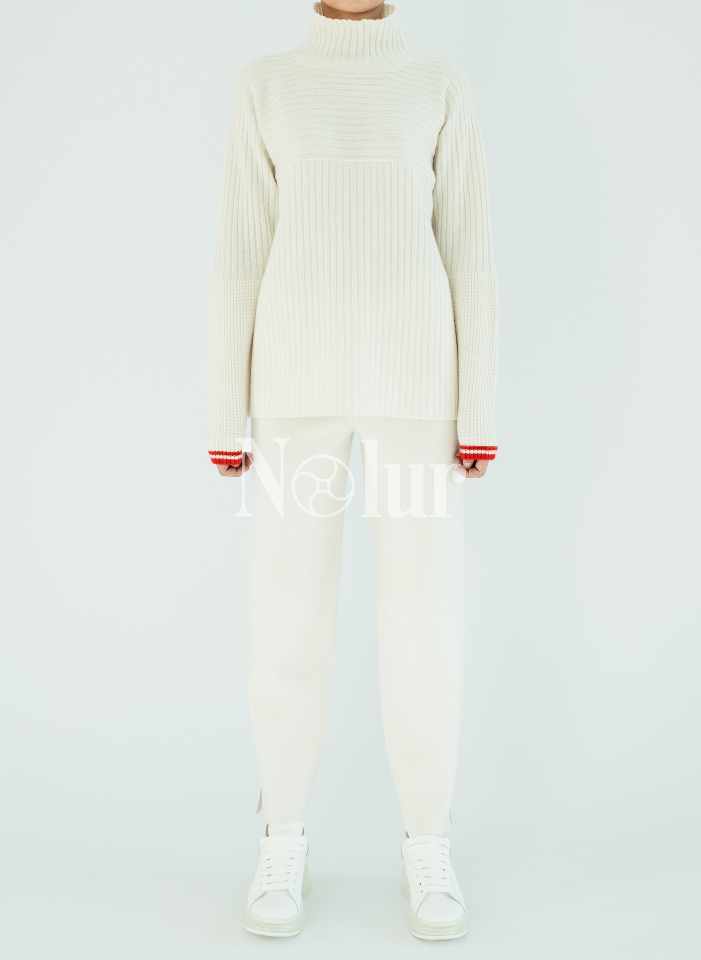 Pure Cashmere Hi-neck Sweater with Stripes