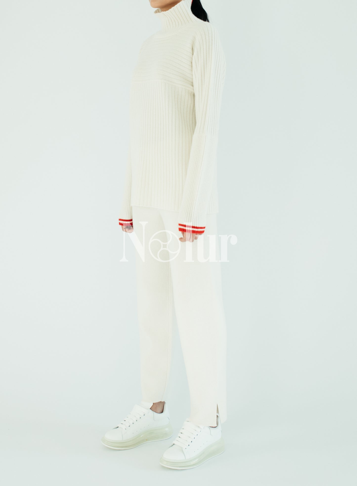 Pure Cashmere Hi-neck Sweater with Stripes