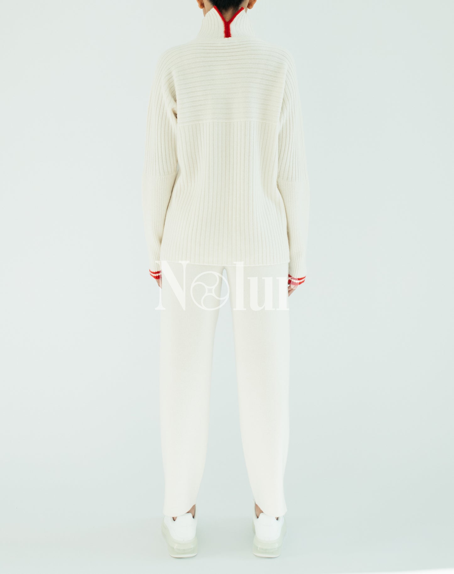 Pure Cashmere Hi-neck Sweater with Stripes