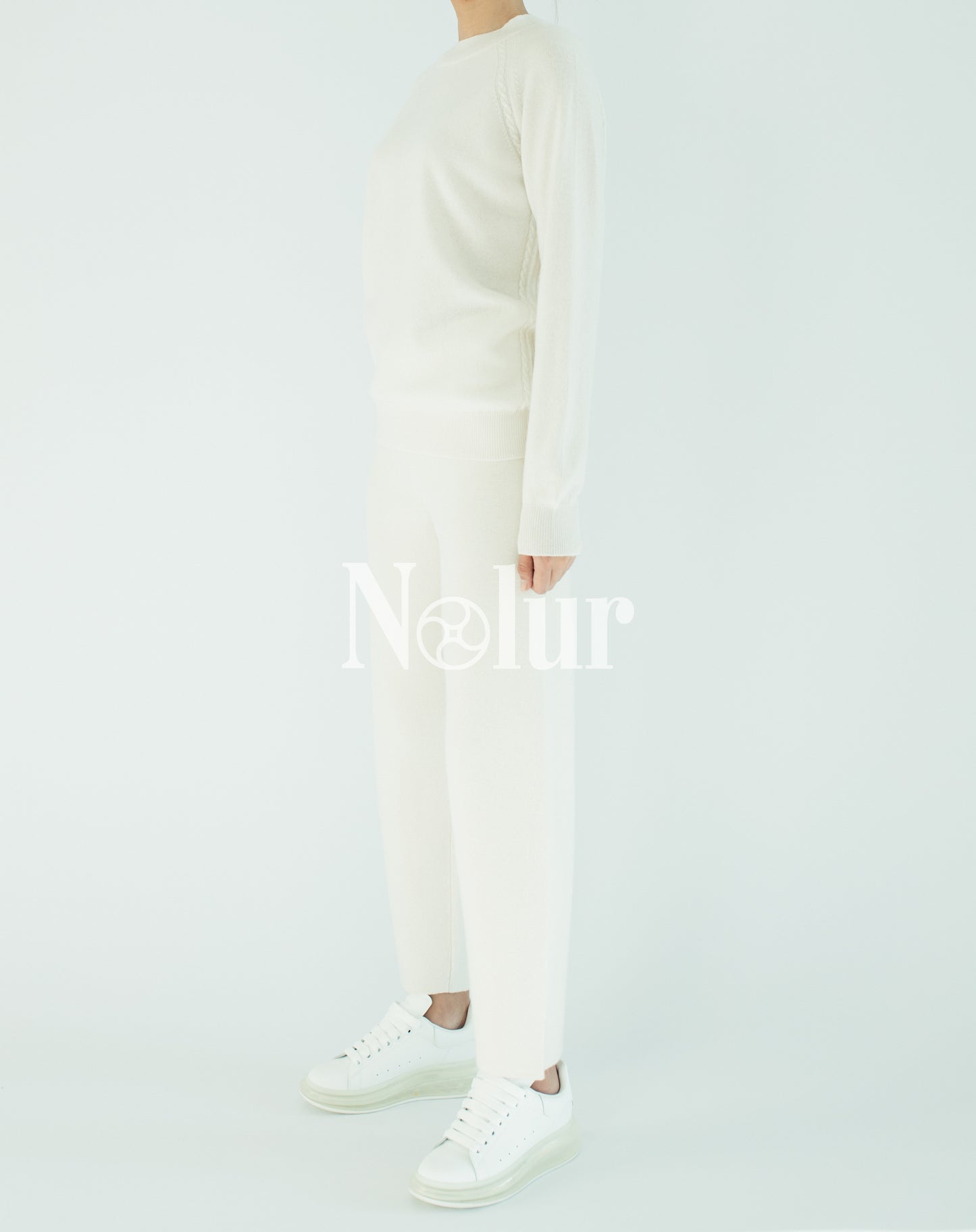 Pure Cashmere Cable Striped C-neck