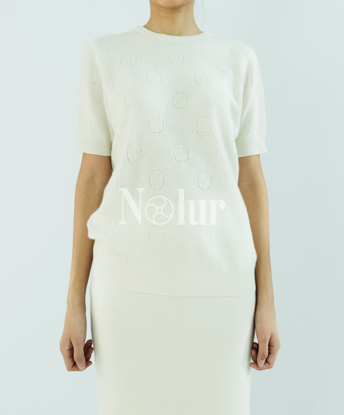 Pure Cashmere Short Sleeve Nolur Patterned C-neck Top