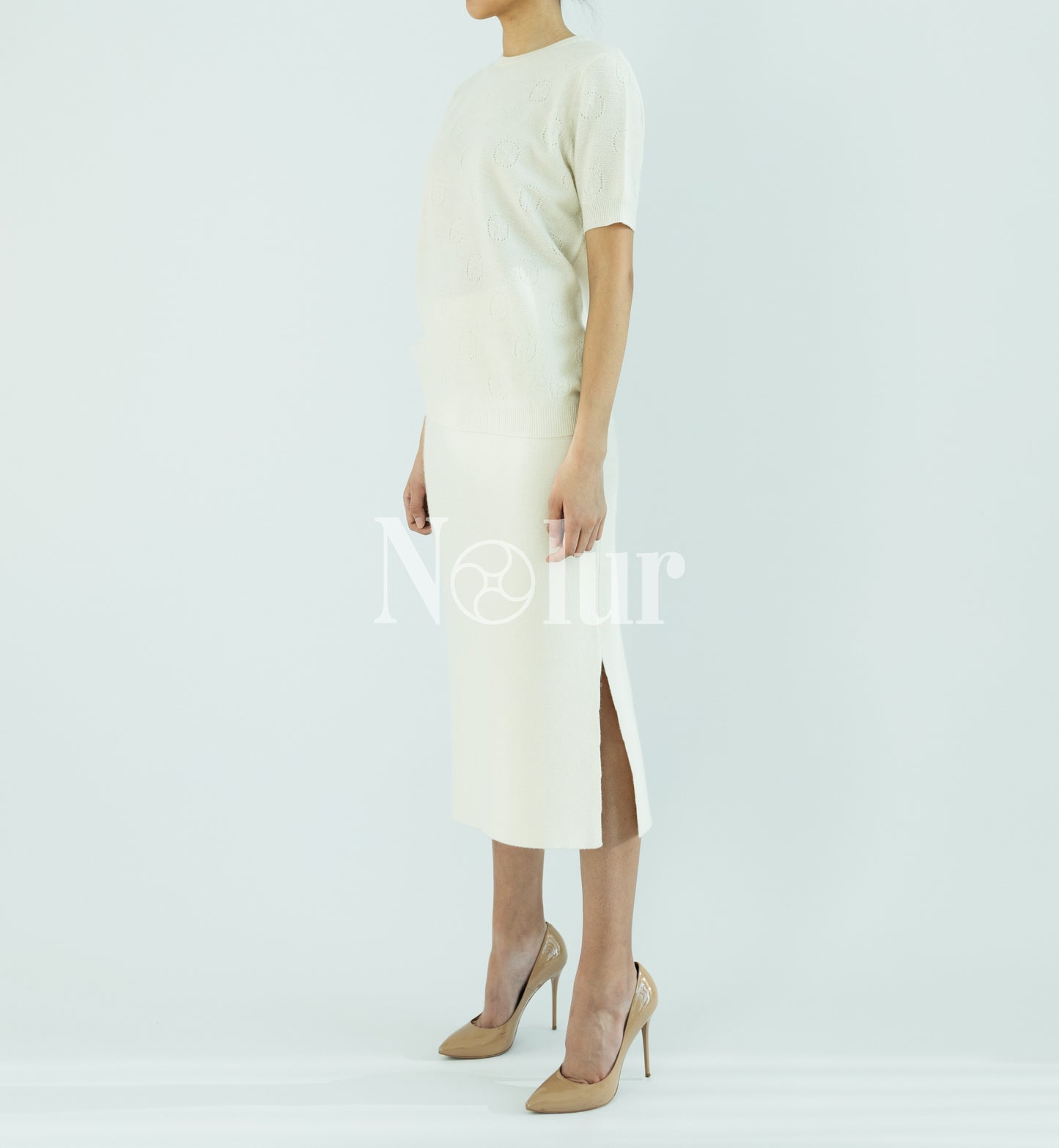 Pure Cashmere Short Sleeve Nolur Patterned C-neck Top