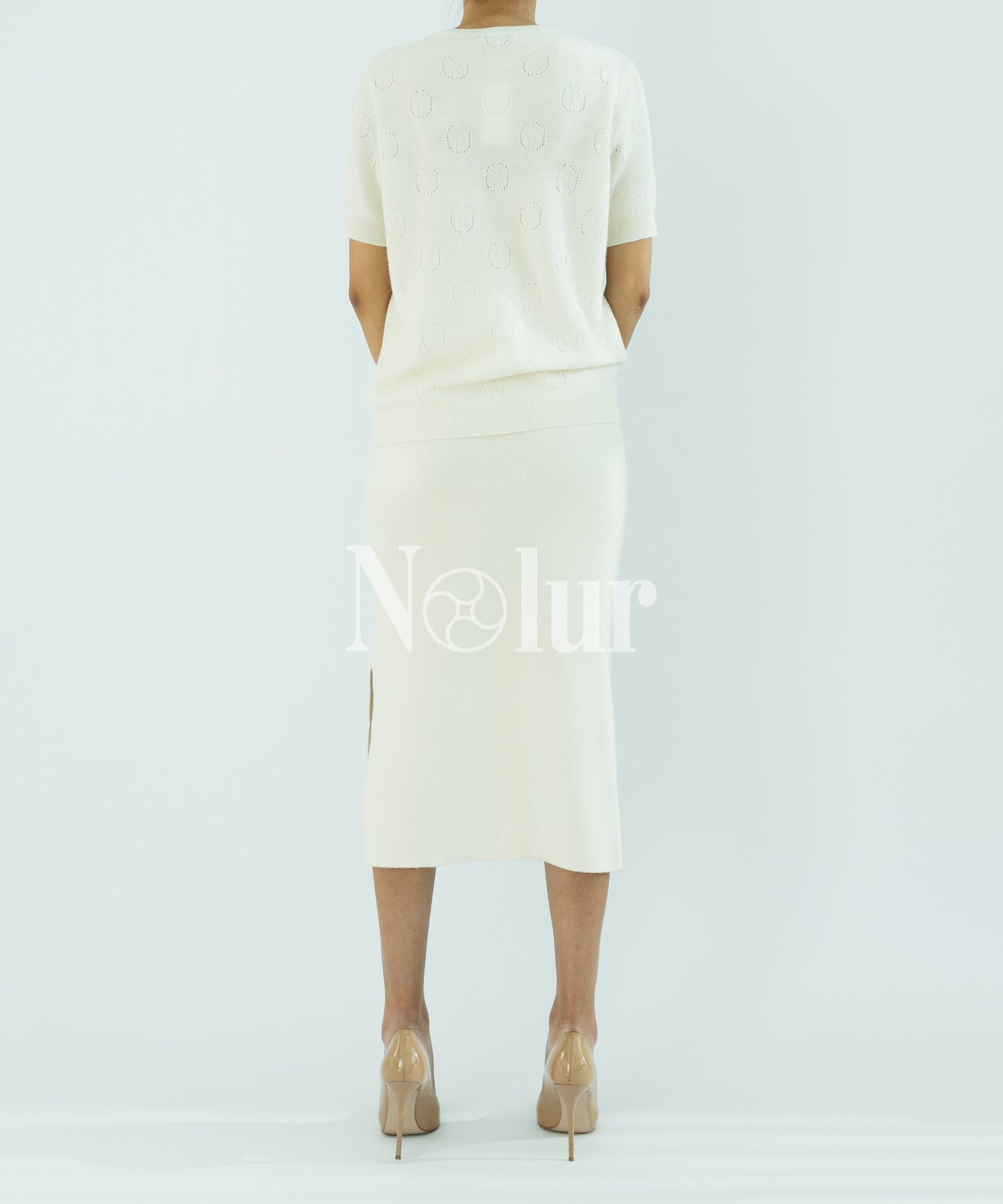 Pure Cashmere Short Sleeve Nolur Patterned C-neck Top