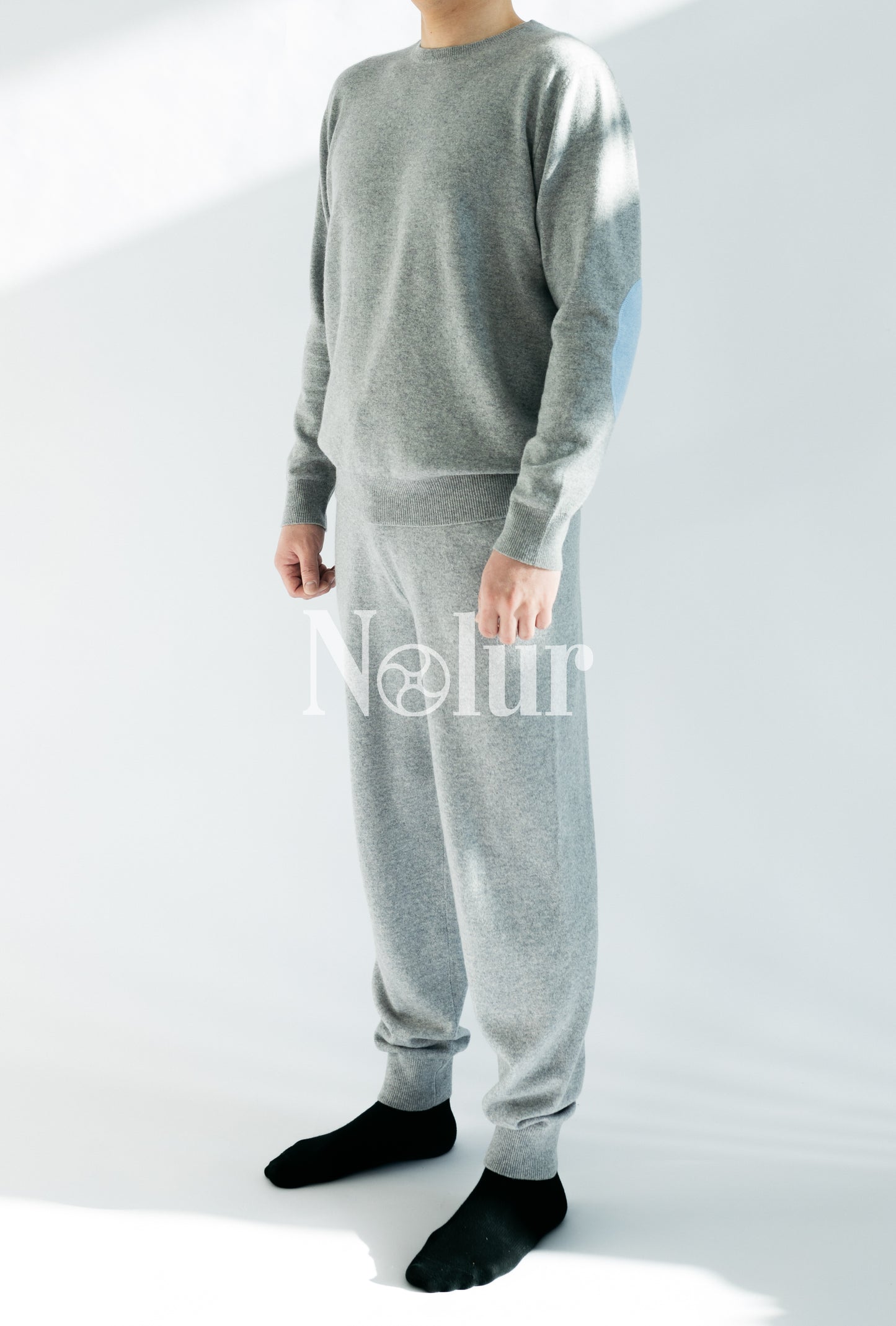 Pure Cashmere C-neck Sweater with Elbow Patches