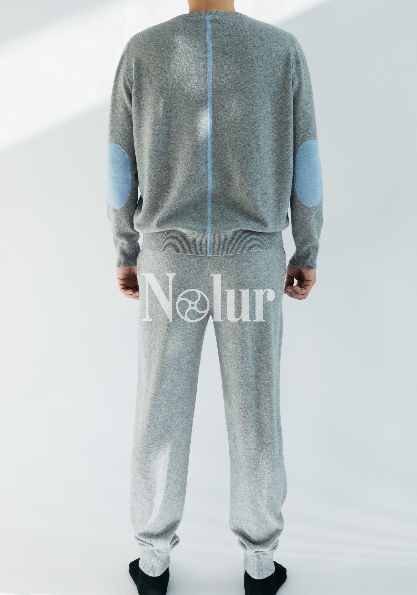 Pure Cashmere C-neck Sweater with Elbow Patches