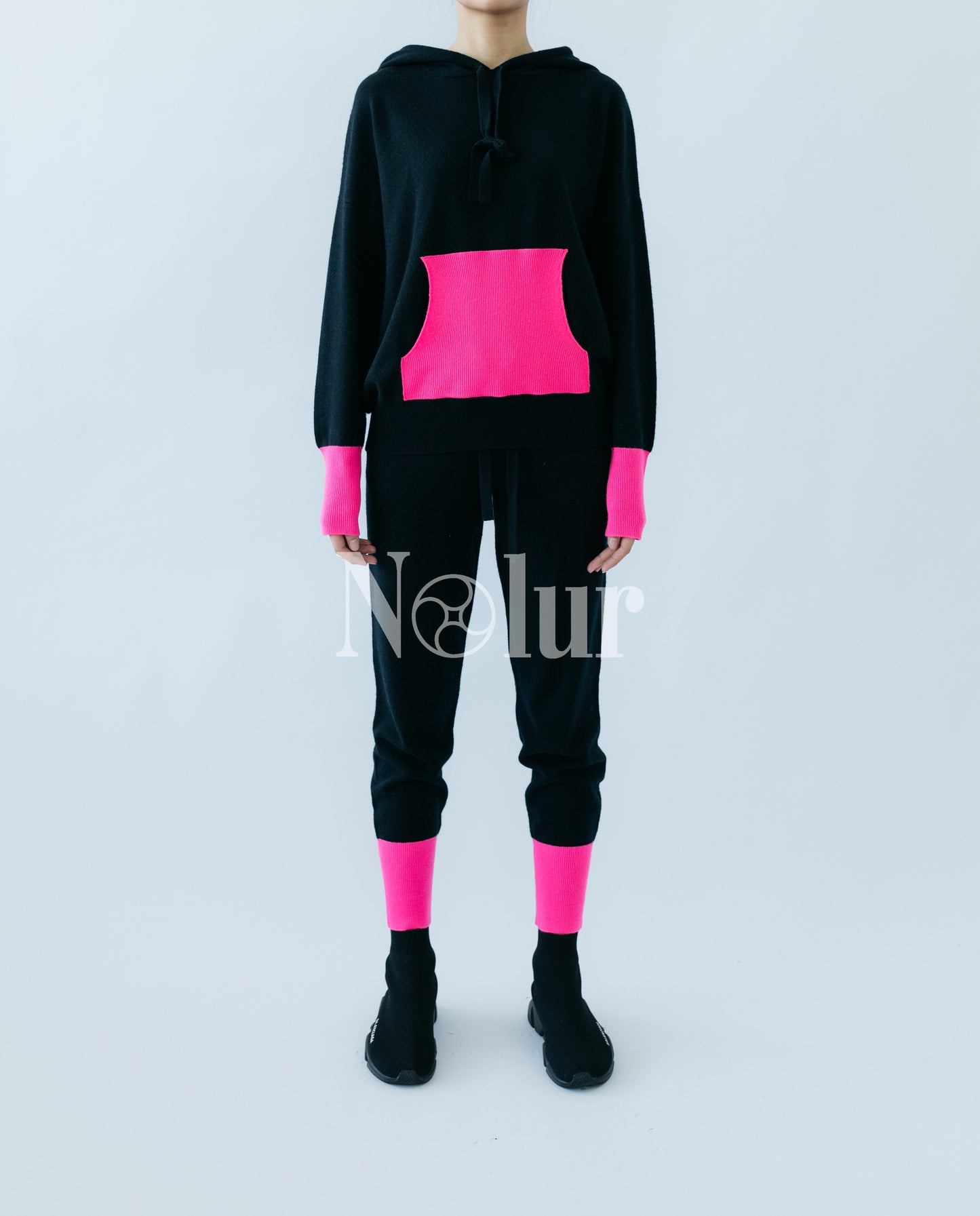 Pure Cashmere Hoodie with Neon Details