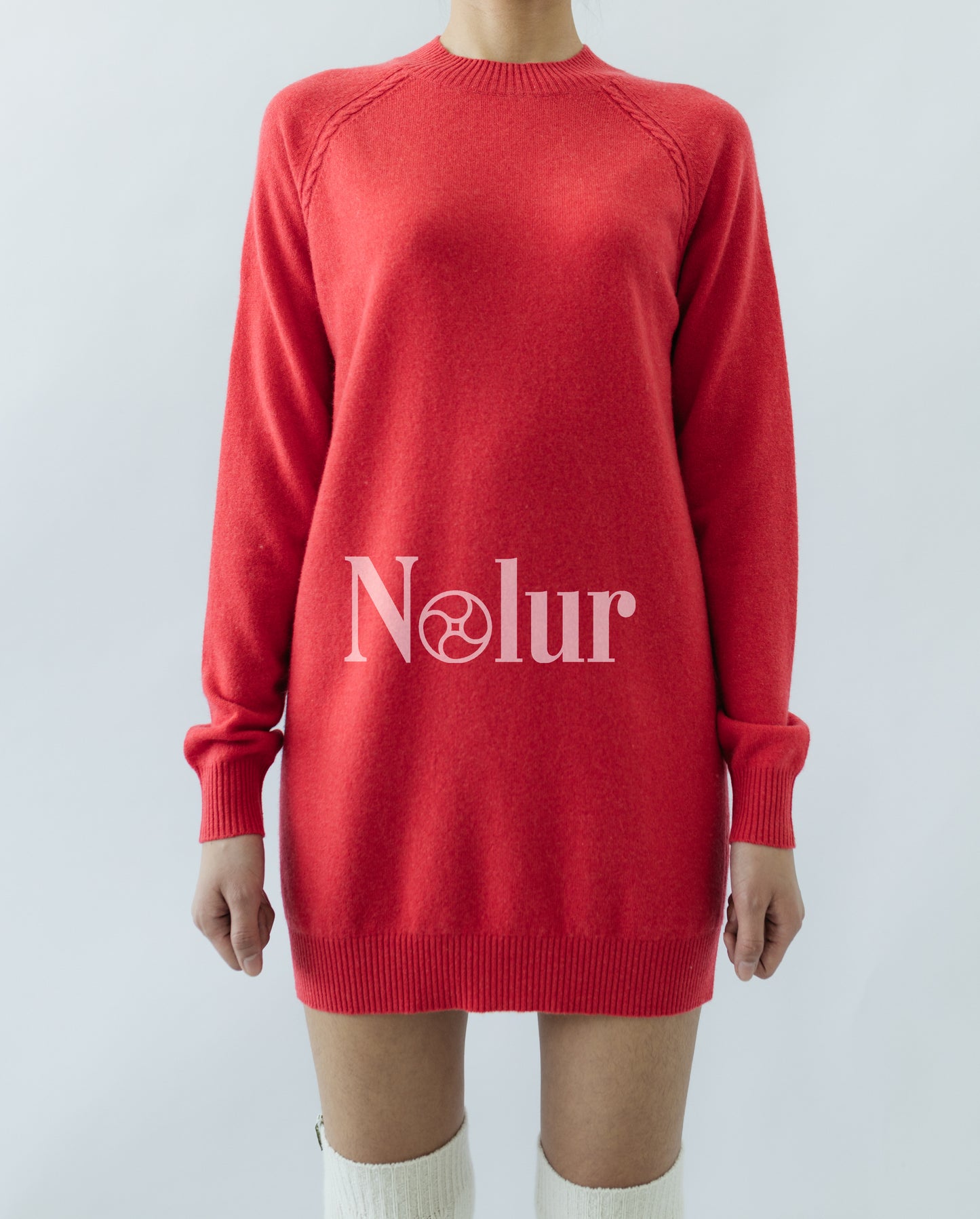 Pure Cashmere Long C-neck with a Cable Stripe