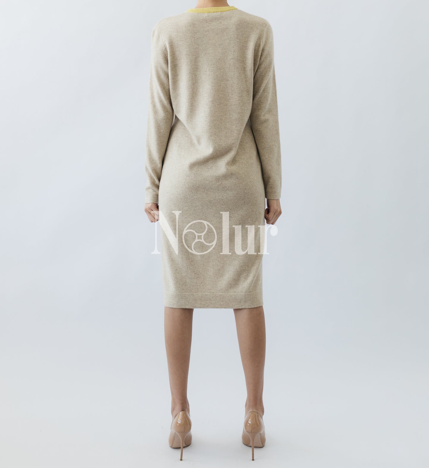 Pure Cashmere Dress with Neck Stripe Glitters