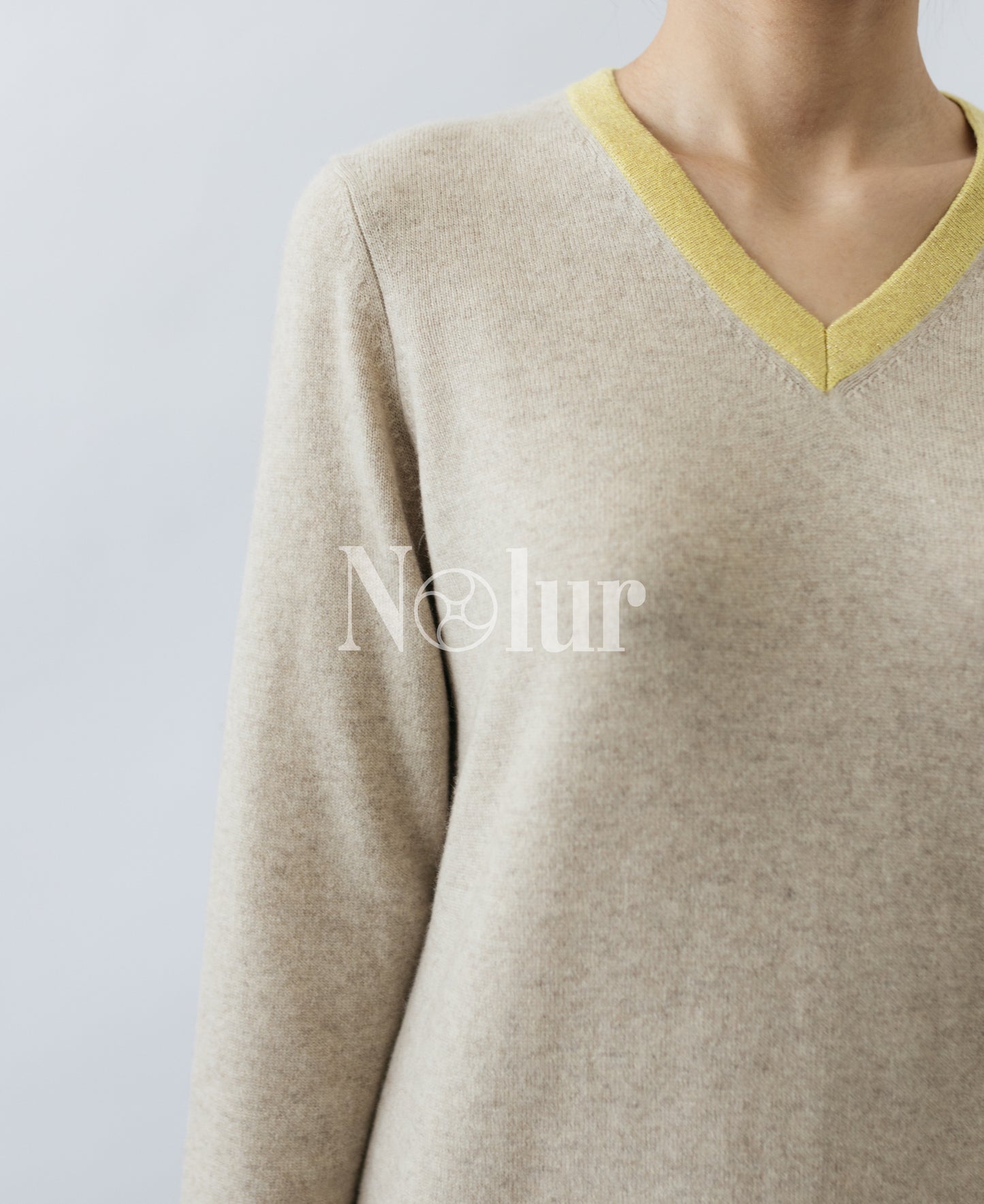 Pure Cashmere Dress with Neck Stripe Glitters
