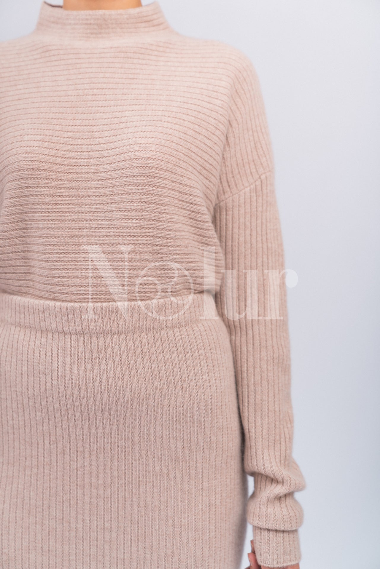 Pure Cashmere High-neck Ribb Knit Sweater