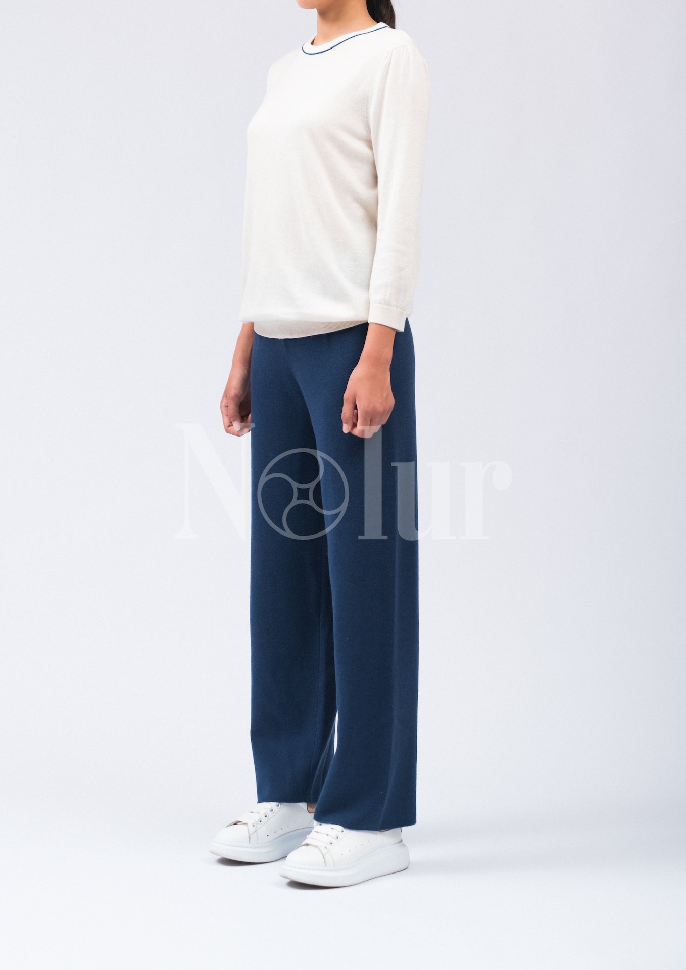 Silk and Cashmere Blended C-neck Sweater with Stripes