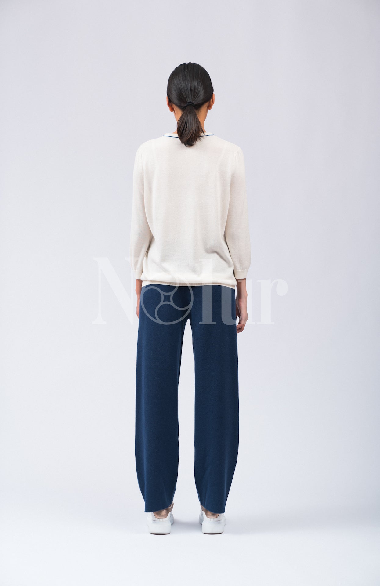 Silk and Cashmere Blended C-neck Sweater with Stripes