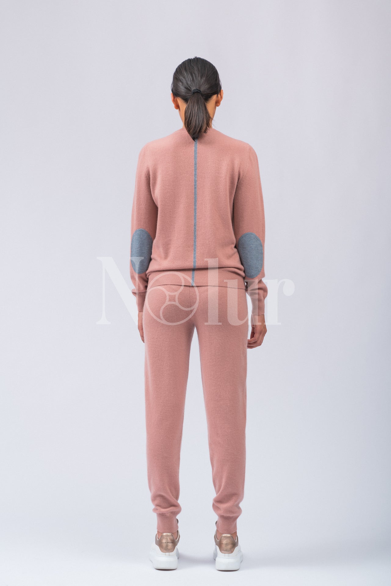 Pure Cashmere C-neck Sweater with Elbow Patches