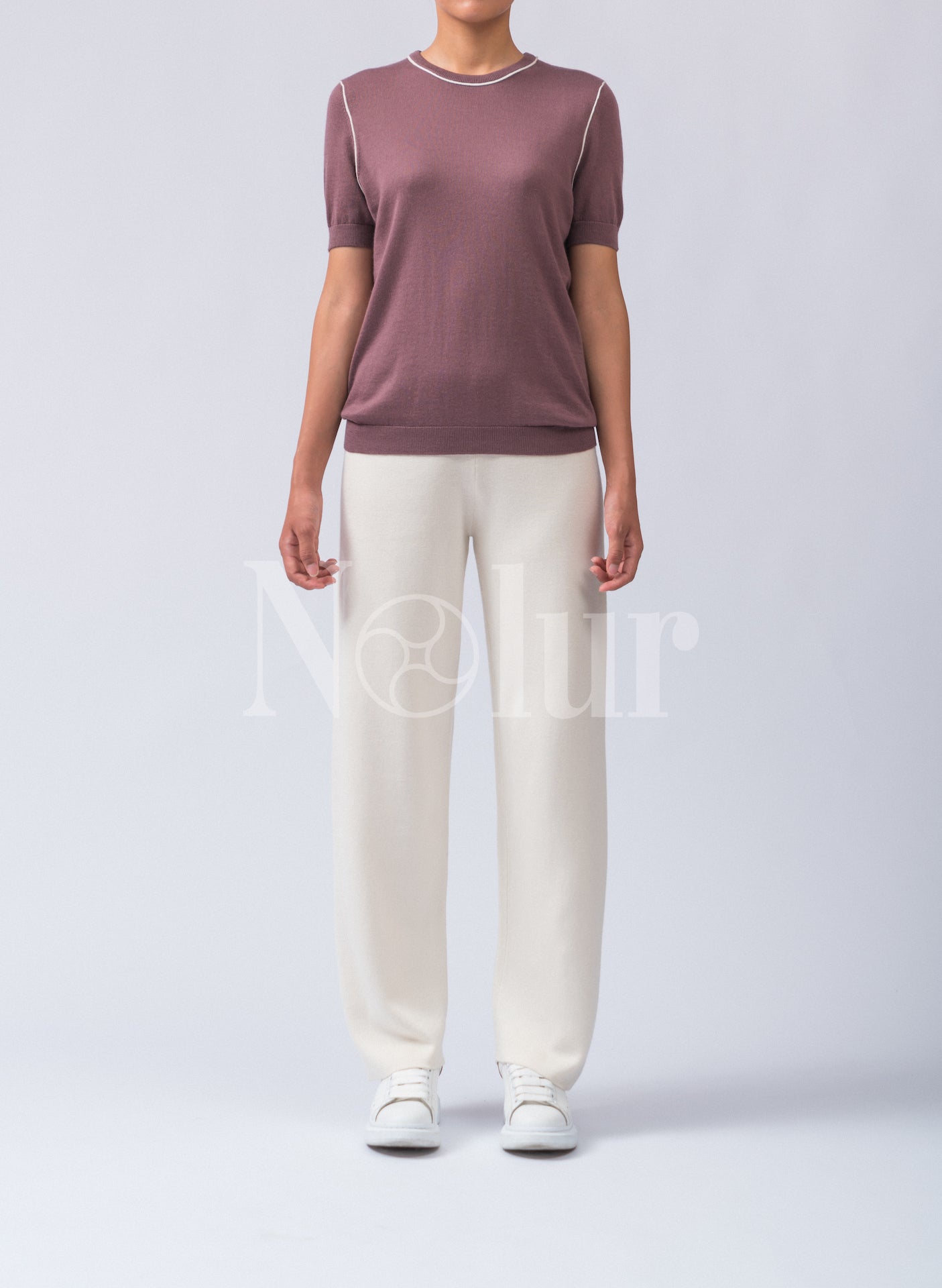 Silk and Cashmere Blended Short Sleeve C-neck Sweater with Stripes