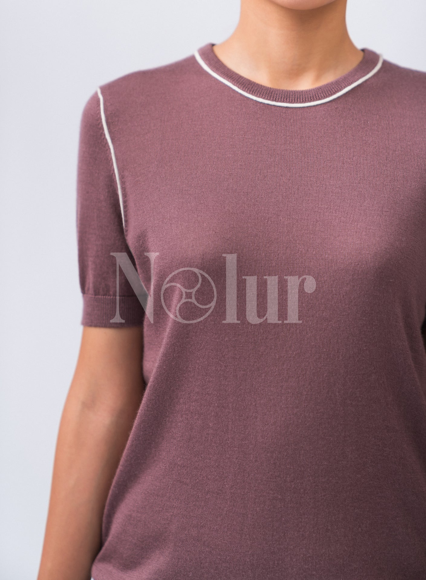 Silk and Cashmere Blended Short Sleeve C-neck Sweater with Stripes