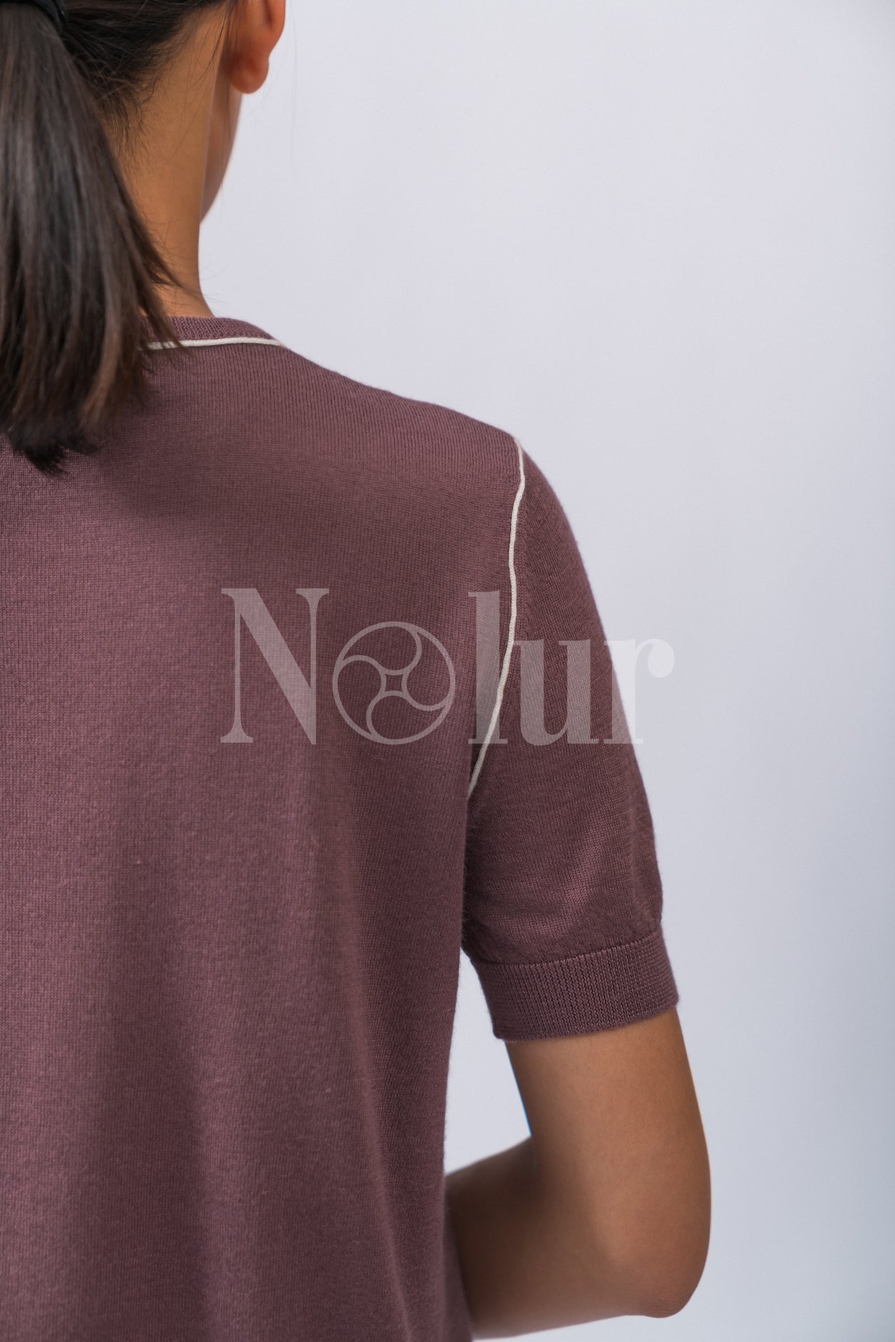 Silk and Cashmere Blended Short Sleeve C-neck Sweater with Stripes