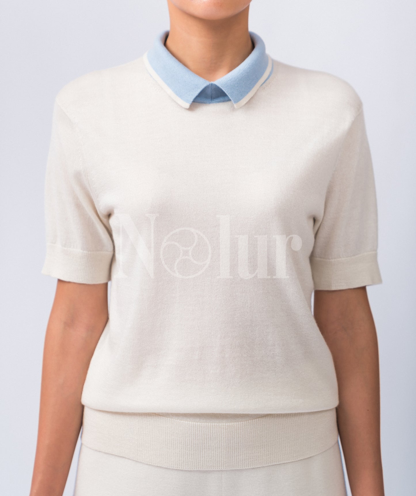 Silk and Cashmere Blended Short Sleeve Contrast Collar Polo Shirt