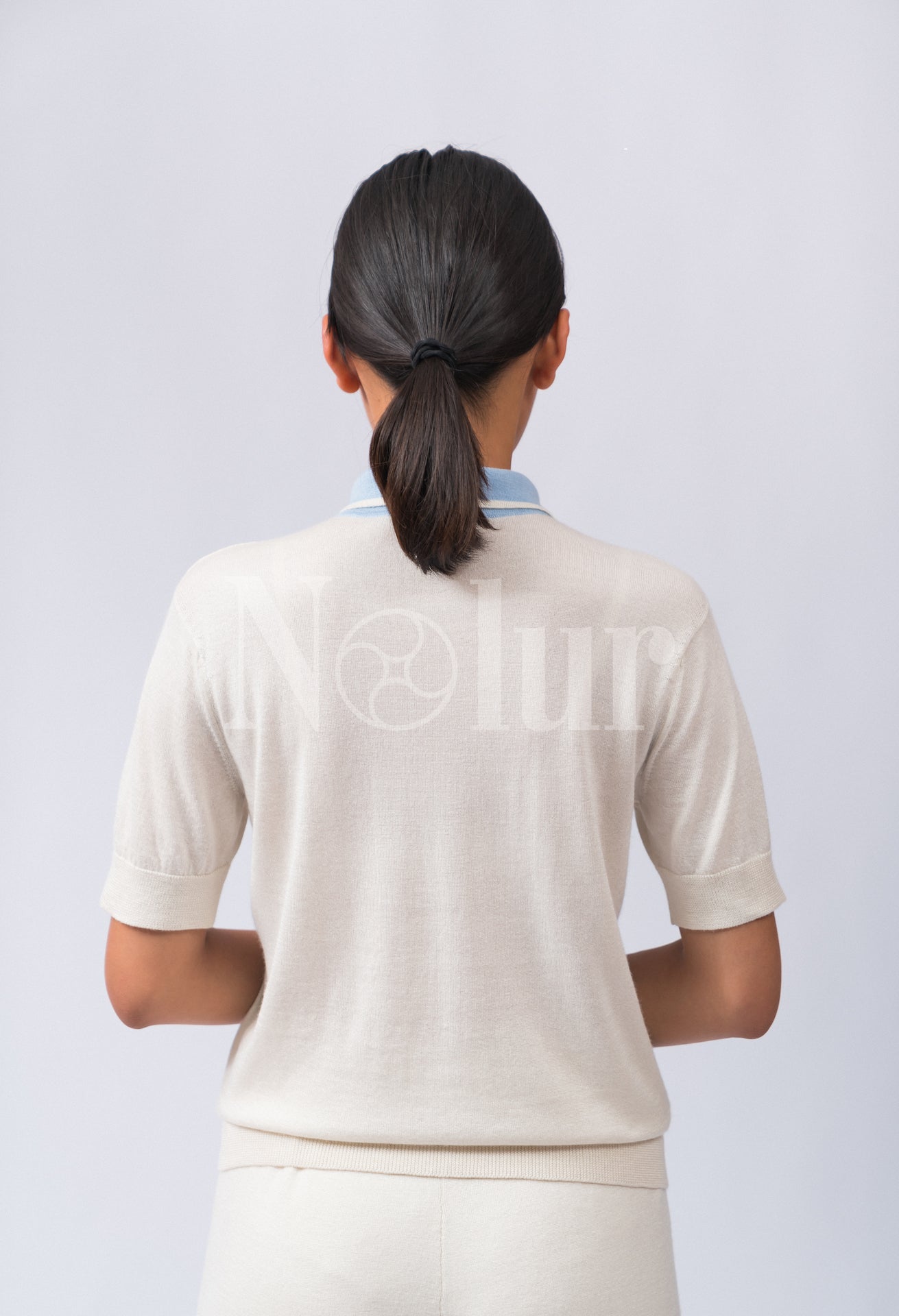 Silk and Cashmere Blended Short Sleeve Contrast Collar Polo Shirt