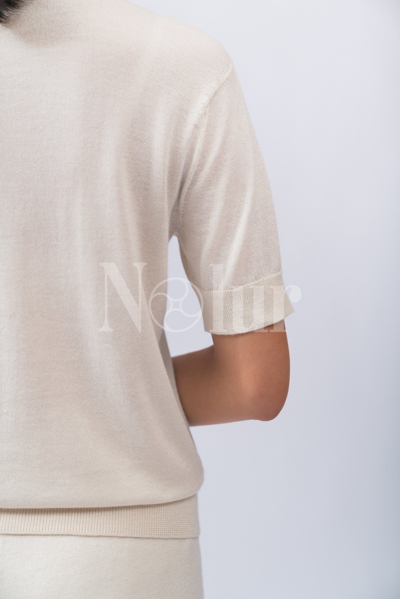 Silk and Cashmere Blended Short Sleeve Contrast Collar Polo Shirt