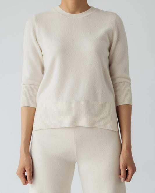 Pure Cashmere C-neck Top with Slits