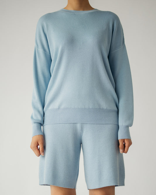 Silk and Cashmere Blended Ribb C-neck Sweater