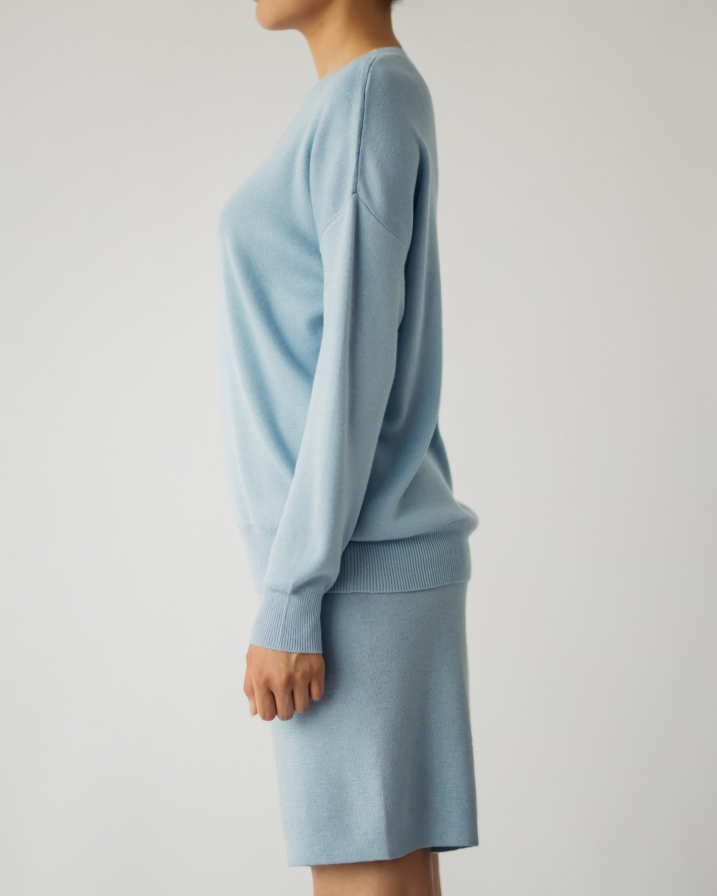Silk and Cashmere Blended Ribb C-neck Sweater