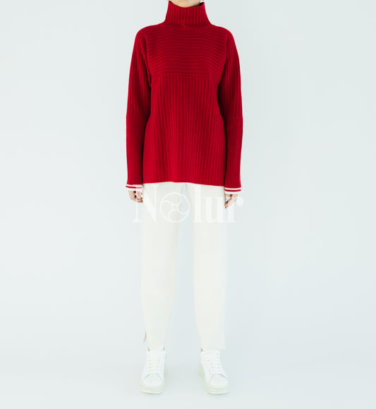 Pure Cashmere Hi-neck Sweater with Stripes