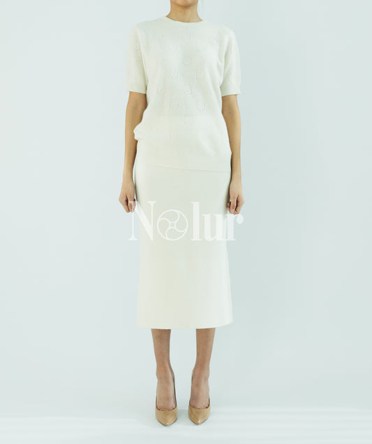 Pure Cashmere Short Sleeve Nolur Patterned C-neck Top