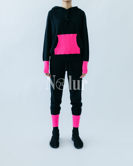 Pure Cashmere Hoodie with Neon Details
