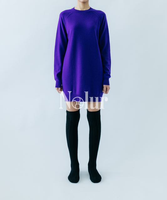 Pure Cashmere Long C-neck with a Cable Stripe