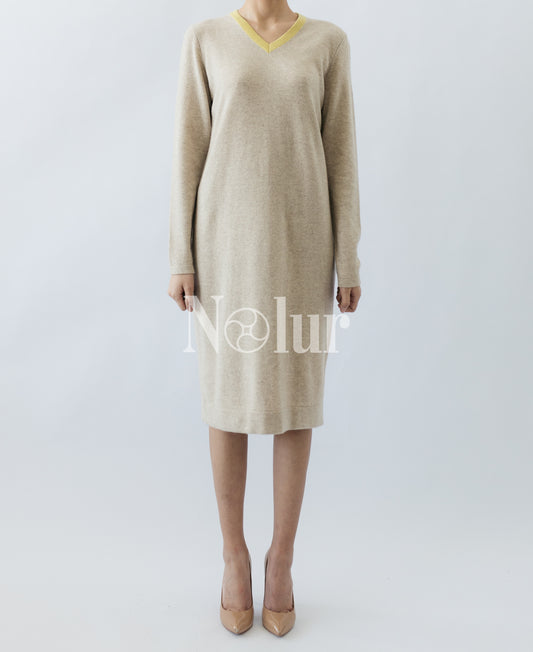 Pure Cashmere Dress with Neck Stripe Glitters