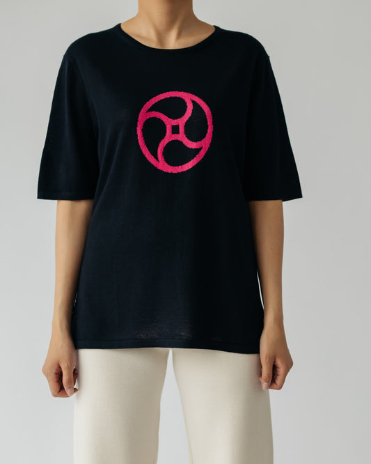 Silk and Cashmere Blended Logo Jacquard C-neck Sweater