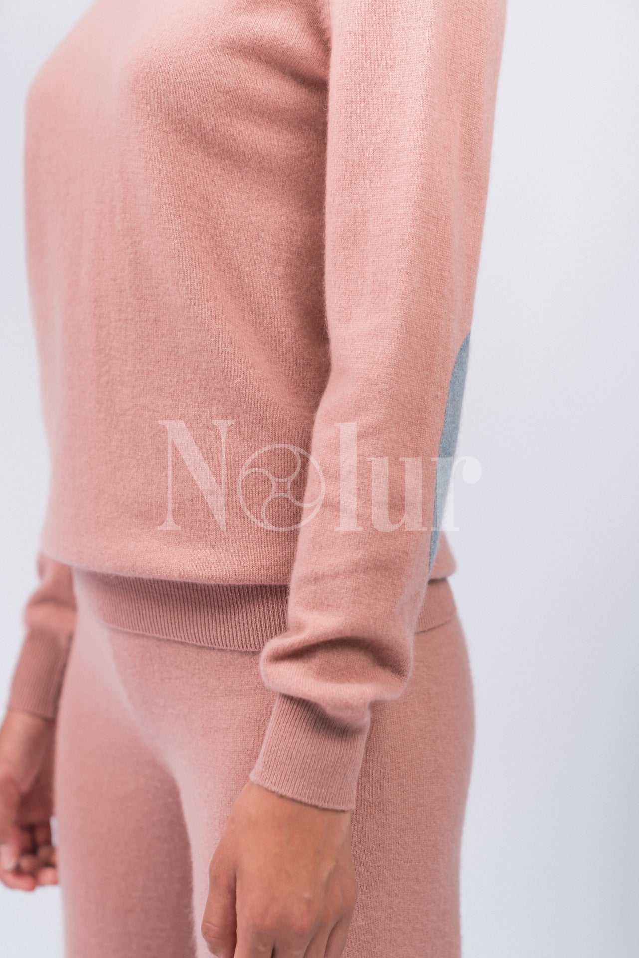 Pure Cashmere C-neck Sweater with Elbow Patches
