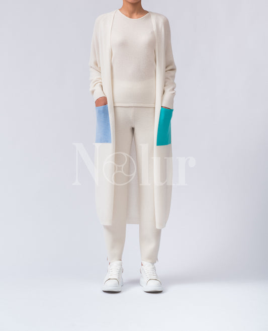 Pure Cashmere Cardigan with Colorful Pokets