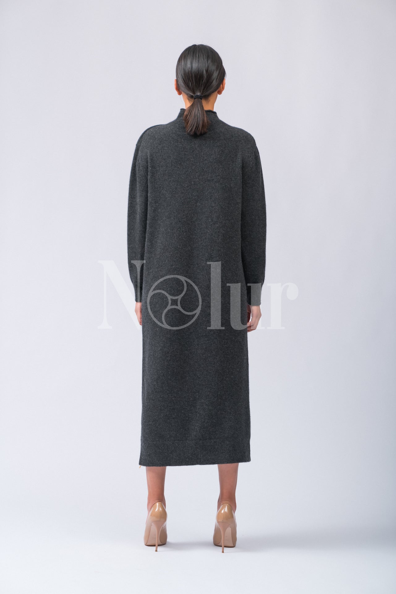 Pure Cashmere Dress with Slits and Metal Zips
