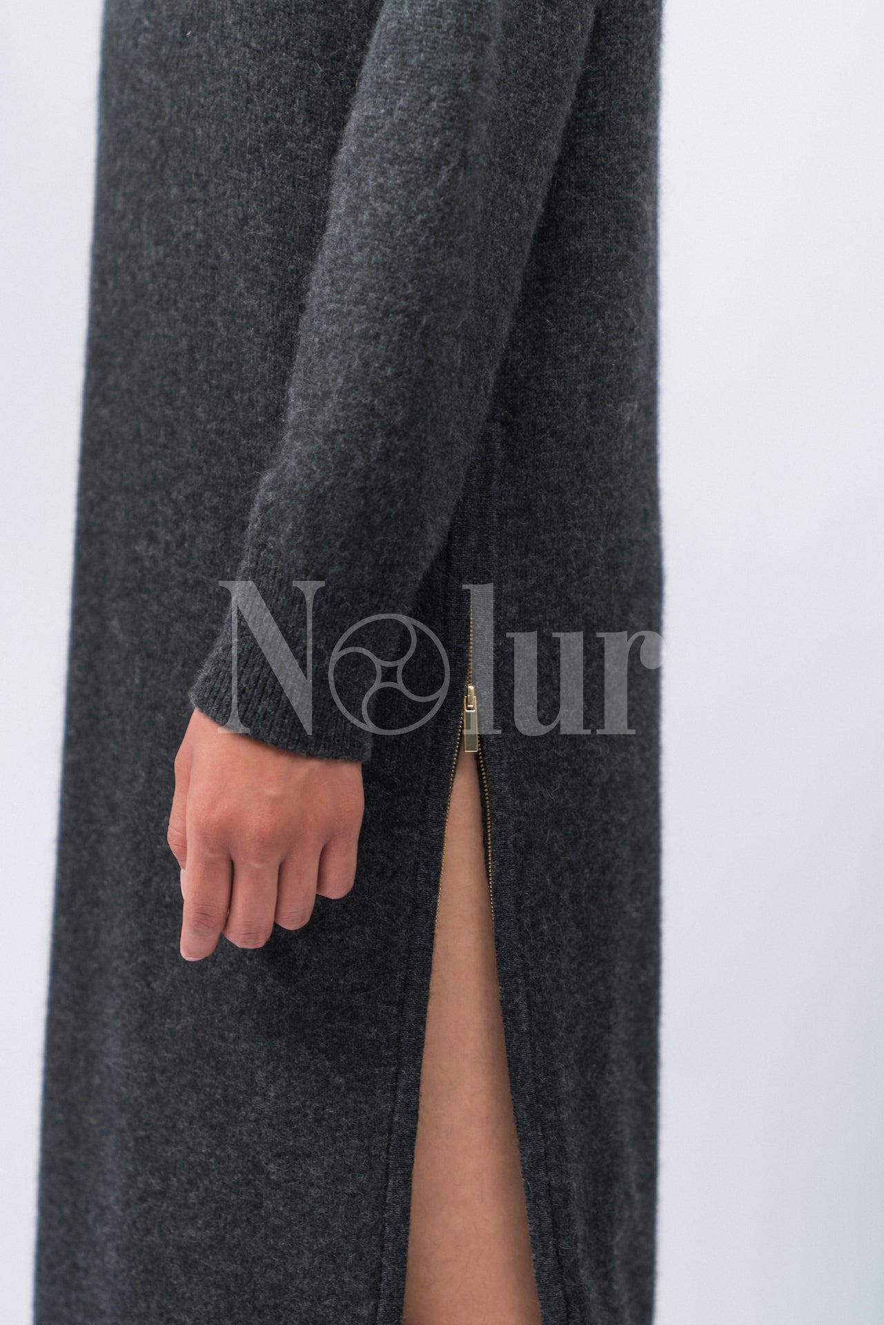 Pure Cashmere Dress with Slits and Metal Zips