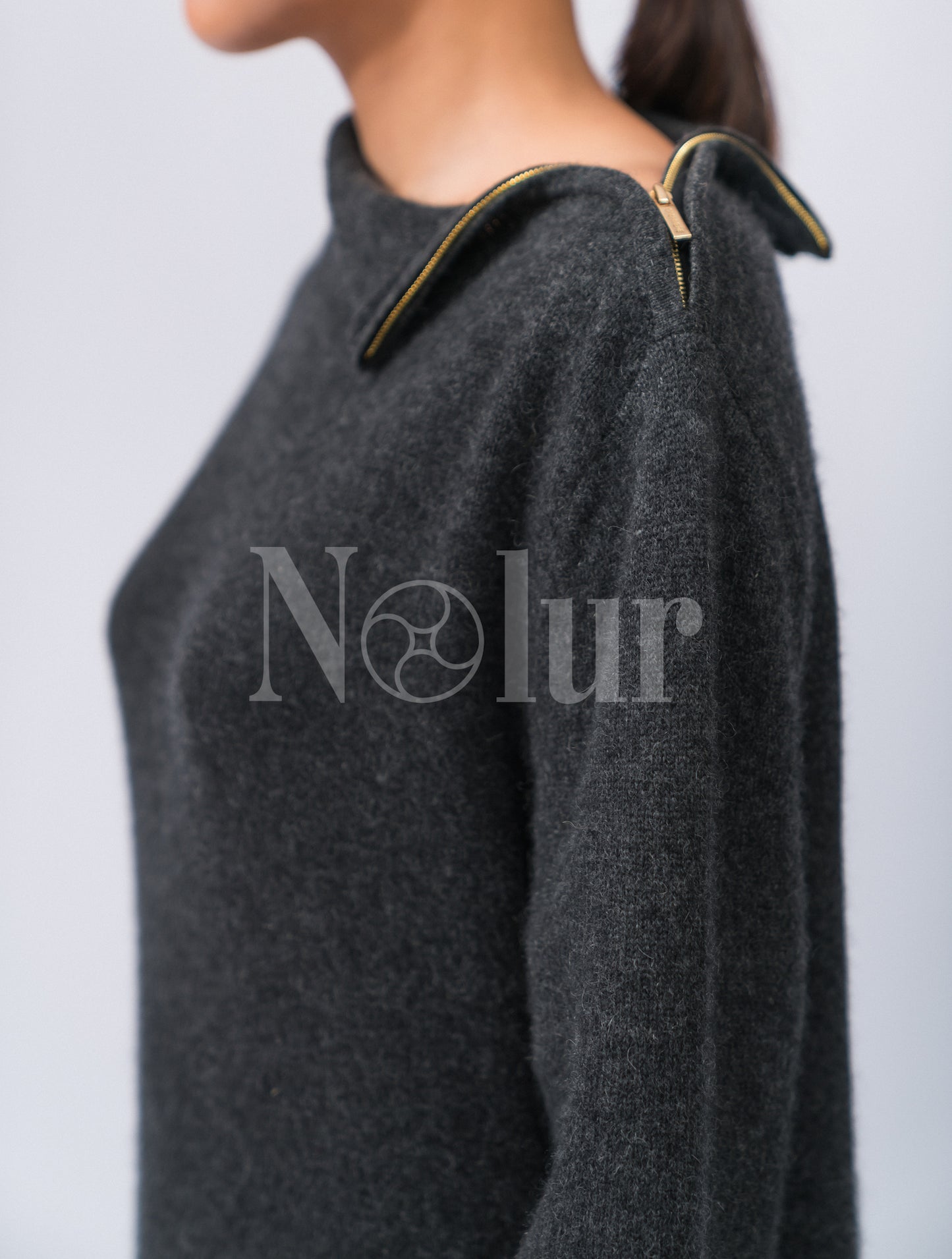 Pure Cashmere Dress with Slits and Metal Zips